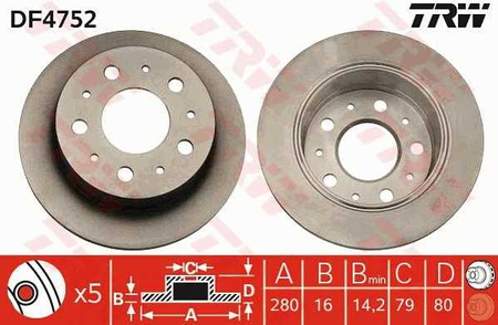 TRW DF4752 TARCZA HAMULCOWA TYŁ L/P FIAT DUCATO 06-