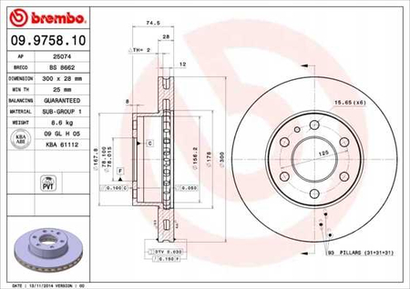 BR 09.9758.10 TARCZA HAMULCA PRZÓD L/P IVECO DAILY 06-