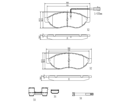 FT29155 KLOCKI HAM FIAT DUCATO 06> PRZÓD 2-CZUJNIKI 12/15/17Q LIGHT