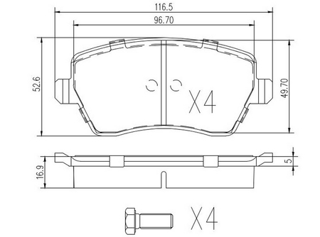 FT29530 KLOCKI HAMULCOWE PRZÓD RENAULT KANGOO 08- BEZ CZUJNIKA SHORT/WHEEL=14"